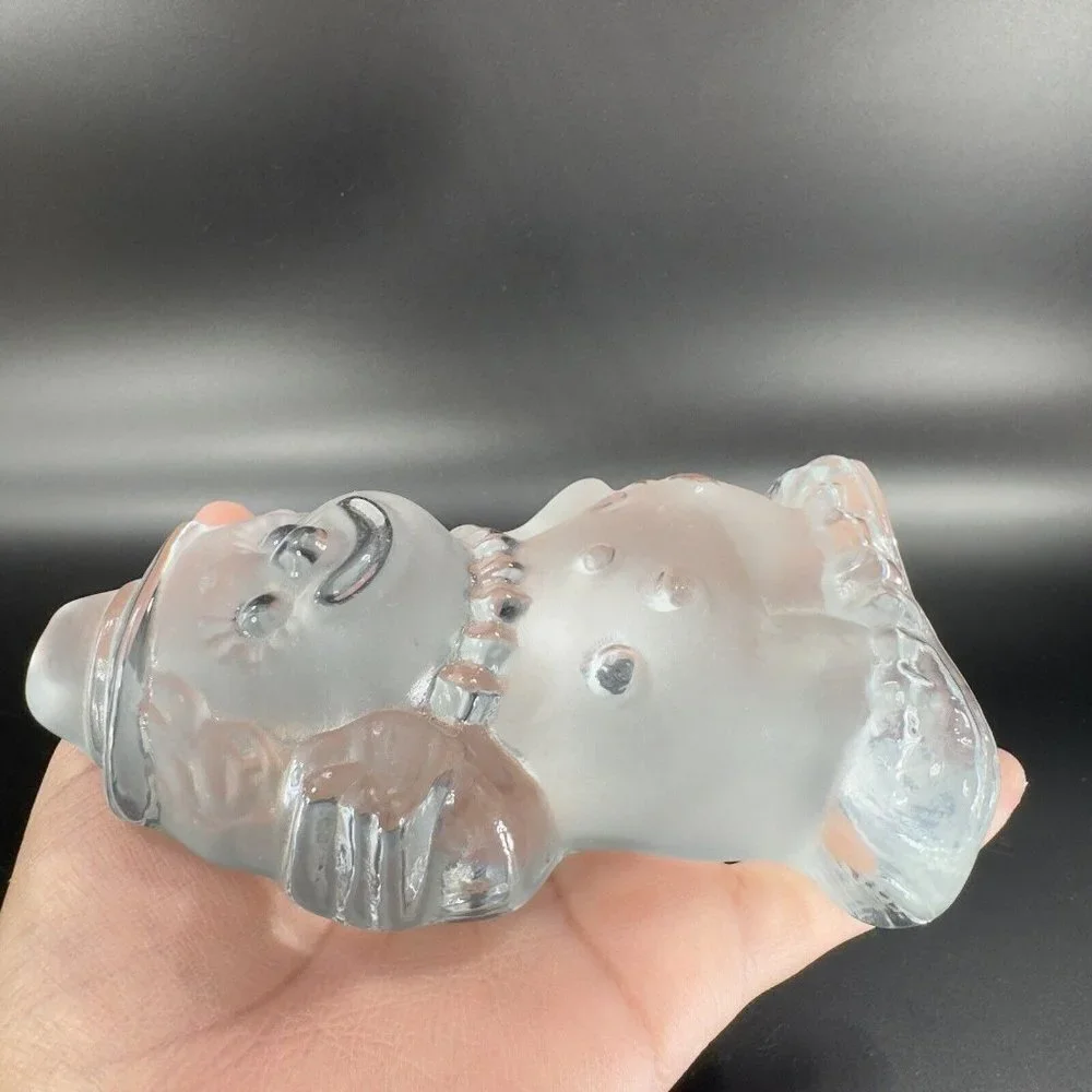 Vintage Viking Glass Clown‎ Figurine Paperweight Frosted Clear Heavy Crystal Vtg